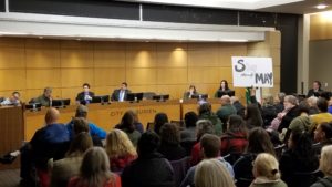 View of a crowded room for the City Council meeting