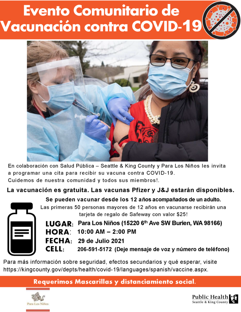 Folleto con detalles sobre el evento de vacunación