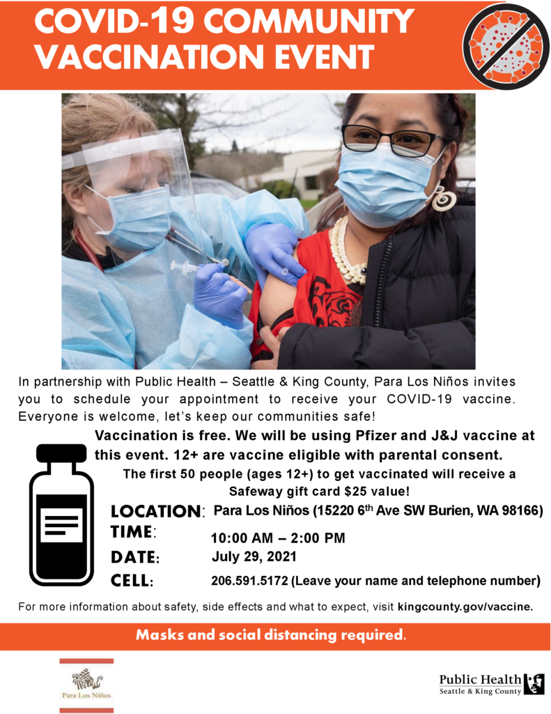 Flyer with details about vaccine event