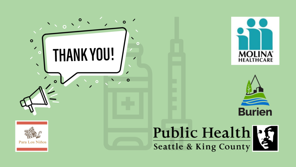 Graphic thanking Molina Healthcare, City of Burien and Public Health - Seattle & King County